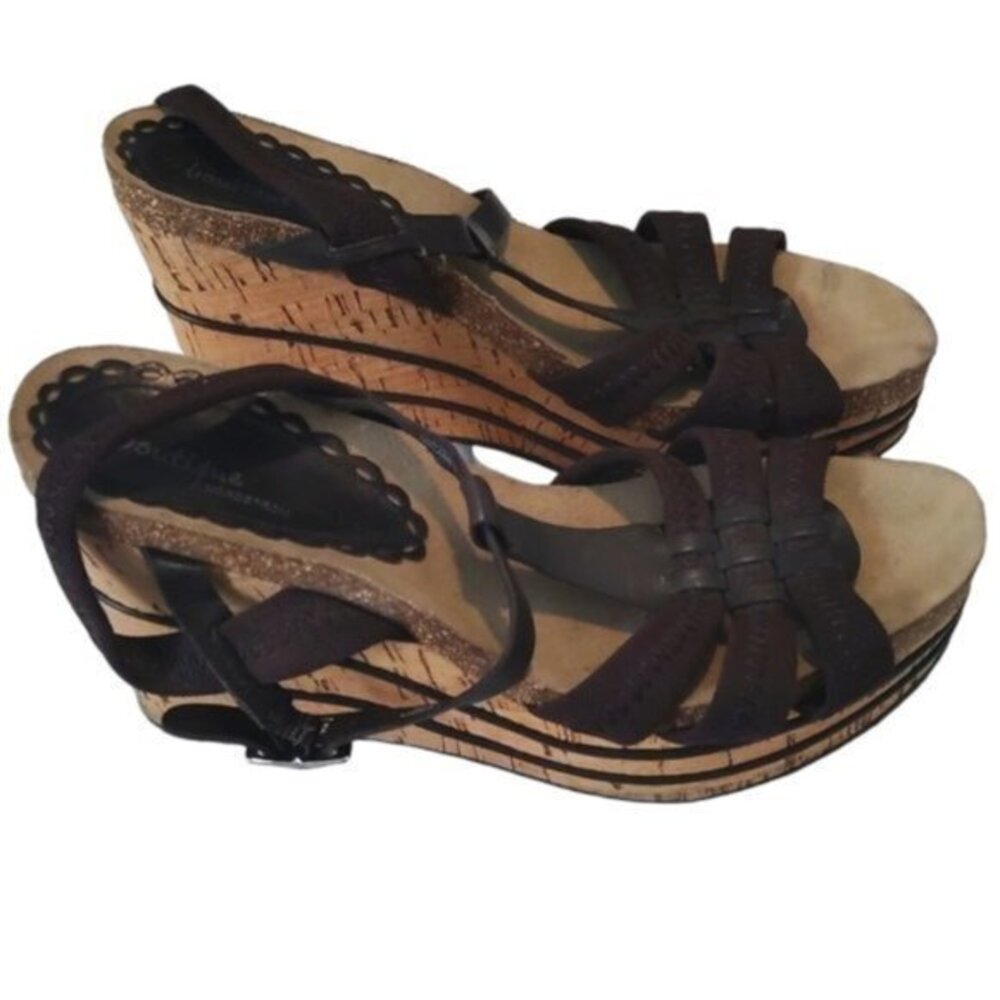 Nordstrom Boutique Chocolate Brown Cork Wedge Fisherman Sandals SZ 6.5 EUC #0079